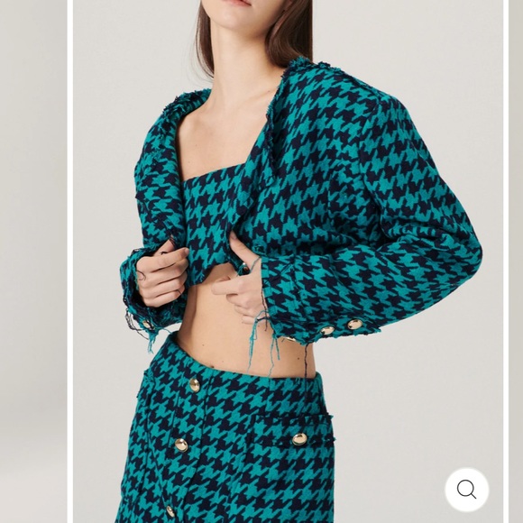 Storets 3 piece houndstooth tweed skirt crop top jacket set - Picture 2 of 6